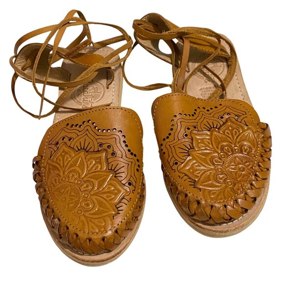 Cacahi's Mexican Huarache Lace Up Sandals Womens Size 3 Tan Beach Culture Boho - Picture 1 of 7